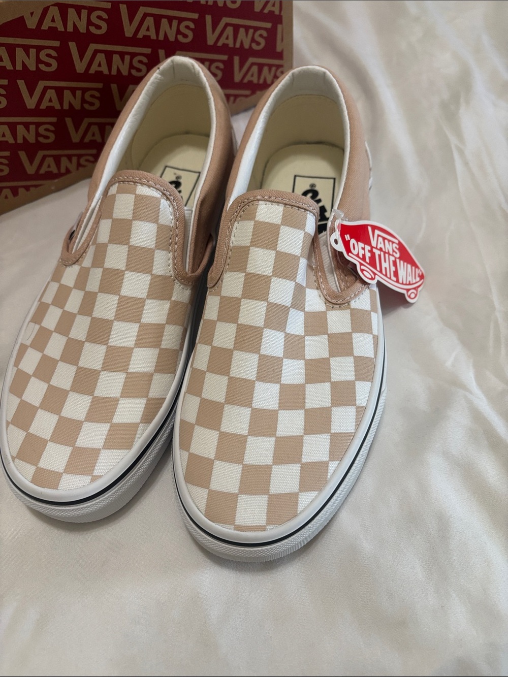 Vans Kids Slip-On Checkerboard Sneakers - Beige & White